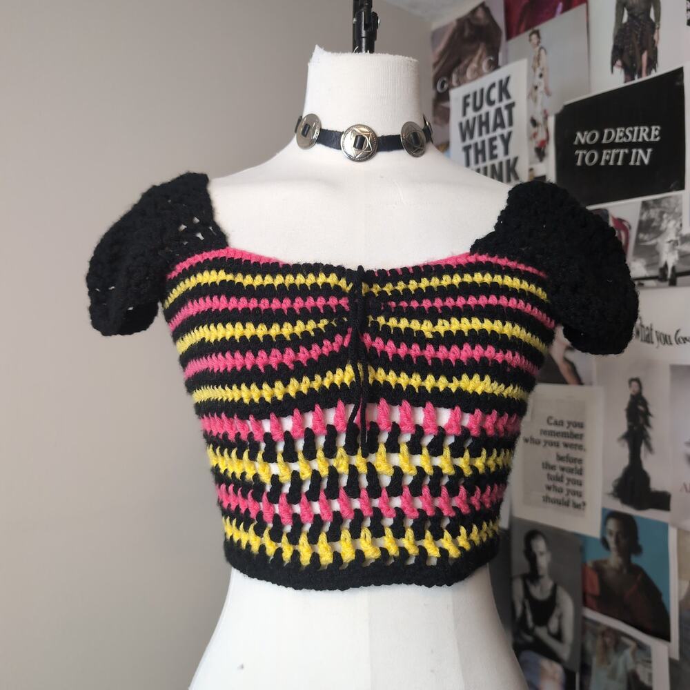 Striped Crochet Off Shoulder Crop Top Handmade